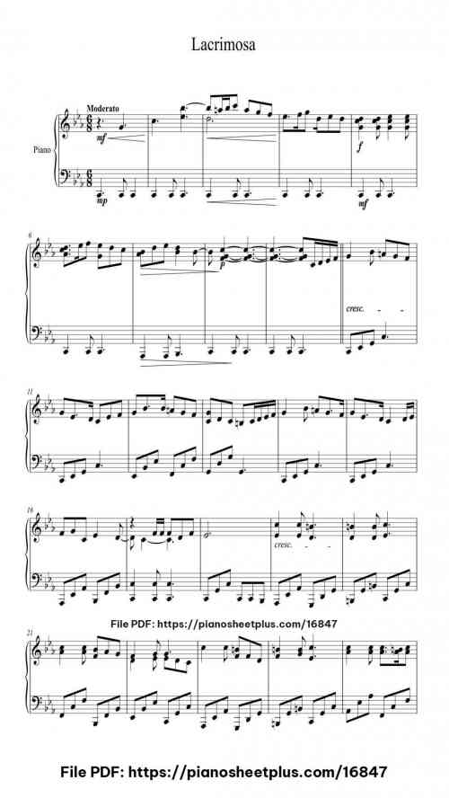 Lacrimosa by Kalafina Level Intermediate 6 Lacrimosa piano sheet music free pdf