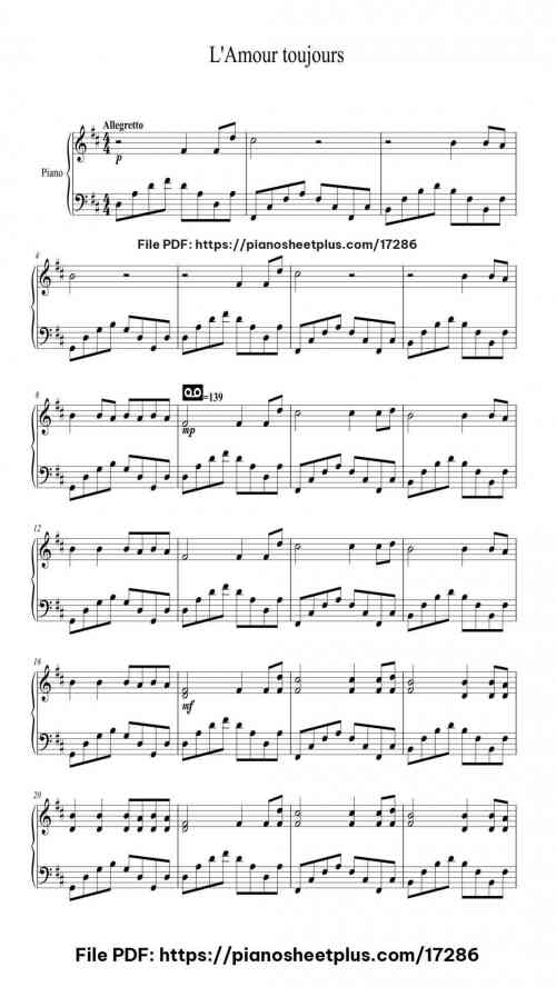 L'Amour toujours by Gigi D'Agostino Level Beginner 6 L'Amour toujours piano sheet music free pdf