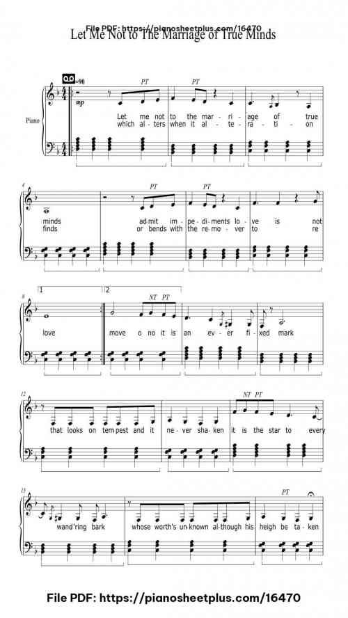 Let Me Not to The Marriage of True Minds by Dycoln Tourscus Level Beginner 3 Let Me Not to The Marriage of True Minds piano sheet music free pdf