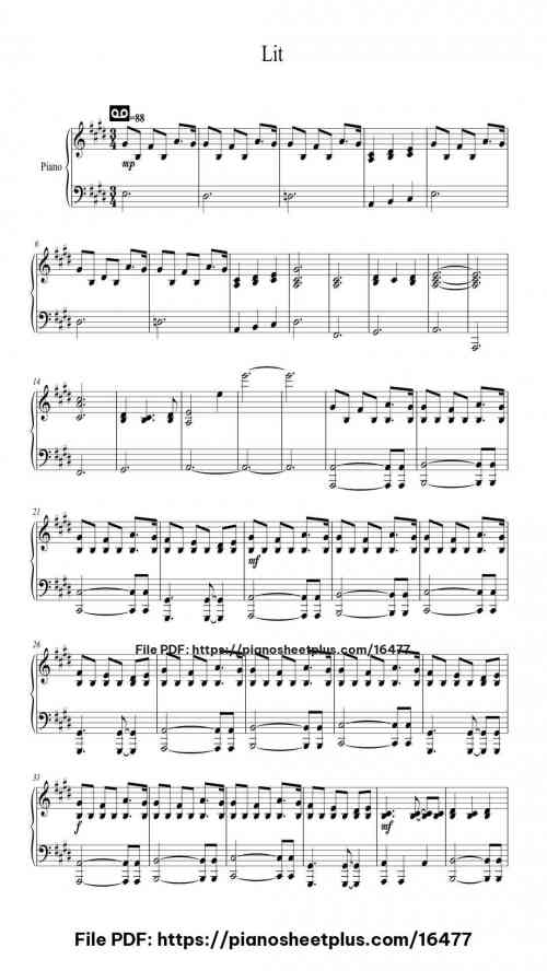 Lit by Kensuke Ushio Level Intermediate 3 Lit piano sheet music free pdf