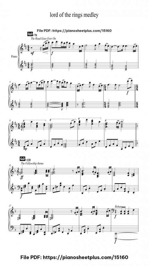 lord of the rings medley by Howard Shore Level Intermediate 4 lord of the rings medley piano sheet music free pdf