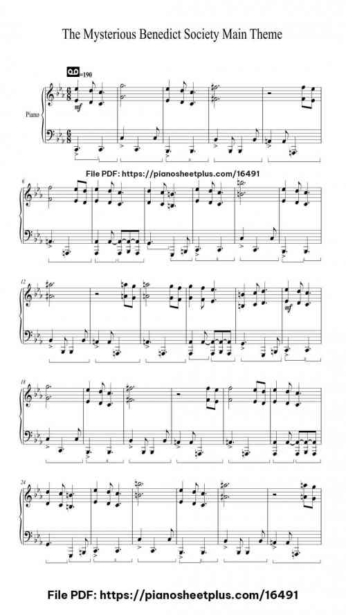 Main theme from The Mysterious Benedict Society by Joseph Shirley/Theodore Shapiro Level Beginner 3 Main theme from The Mysterious Benedict Society piano sheet music free pdf