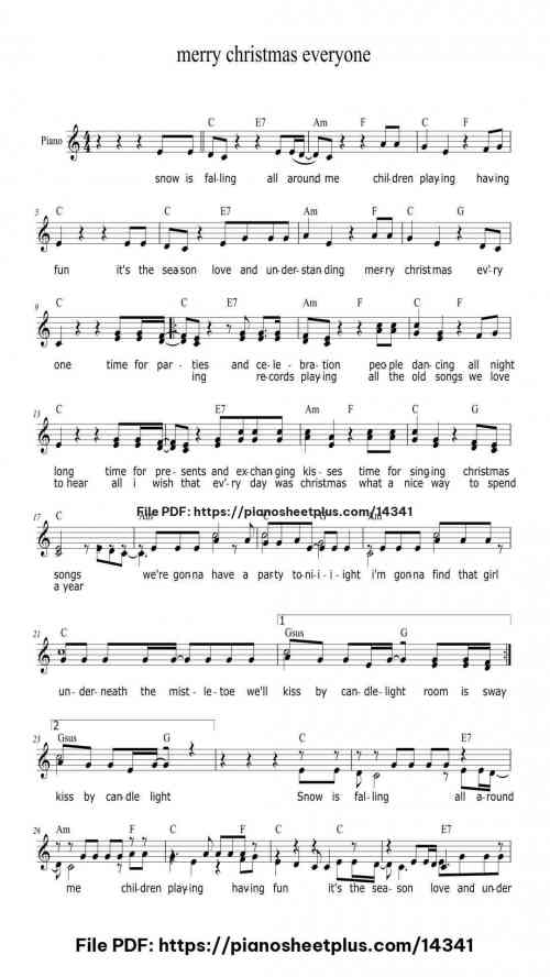 merry christmas everyone - Piano Solo Score – Free PDF 3 merry christmas everyone piano sheet music free pdf