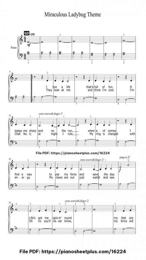 Miraculous Ladybug Theme by Misc Cartoons Level Beginner 3 Miraculous Ladybug Theme piano sheet music free pdf