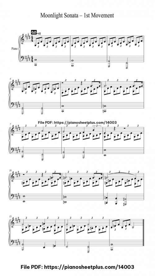 Moonlight Sonata – 1st Movement - Free Piano Score Sheet (PDF) 12 Moonlight Sonata – 1st Movement – Free Piano Score Sheet (PDF)