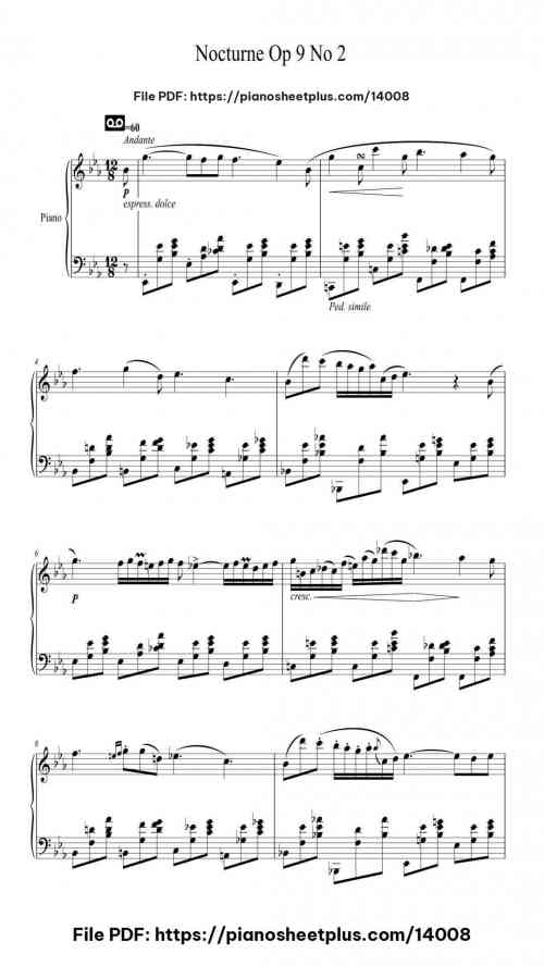 Nocturne Op 9 No 2 - Free Piano Score Sheet (PDF) 14 Nocturne Op 9 No 2 – Free Piano Score Sheet (PDF)