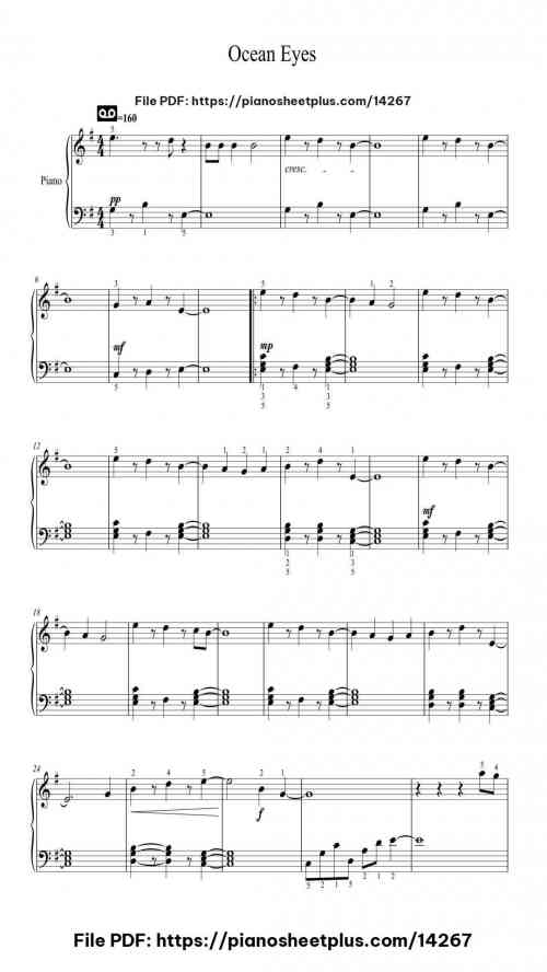 Ocean Eyes - Piano Music Sheet PDF (Free) 5 Ocean Eyes – Piano Music Sheet PDF (Free)