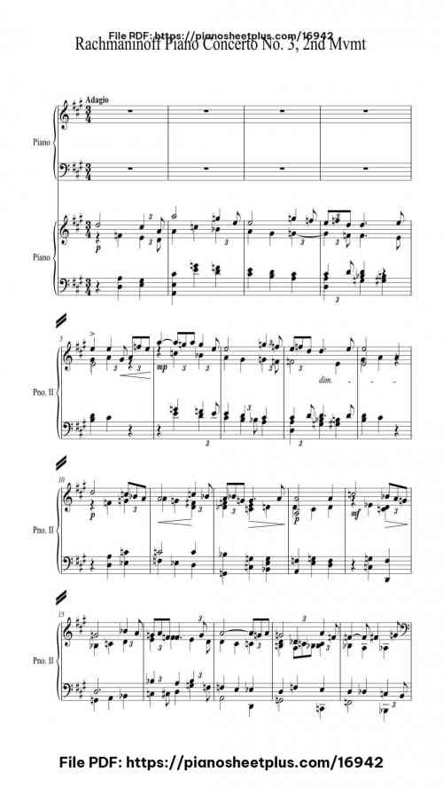 Piano Concerto No. 3 in D Minor, Op. 30: II. Intermezzo: Adagio (Arr. for 2 pianos) by Sergei Rachmaninoff Level Professional 25 Piano Concerto No. 3 in D Minor, Op. 30: II. Intermezzo: Adagio (Arr. for 2 pianos) piano sheet music free pdf