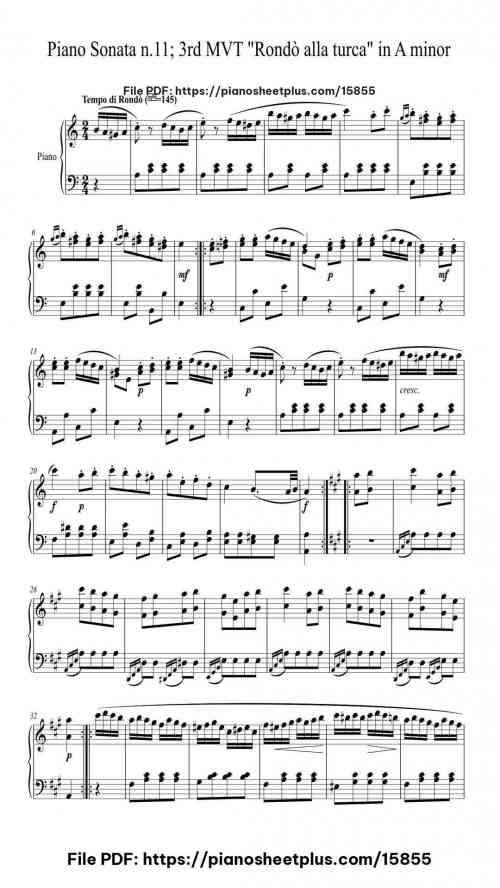 Piano Sonata No. 11 in A Major, K. 331: III. Rondo "Alla Turca" by Wolfgang Amadeus Mozart Level Mid-Advanced 8 Piano Sonata No. 11 in A Major, K. 331: III. Rondo “Alla Turca” by Wolfgang Amadeus Mozart Level Mid-Advanced