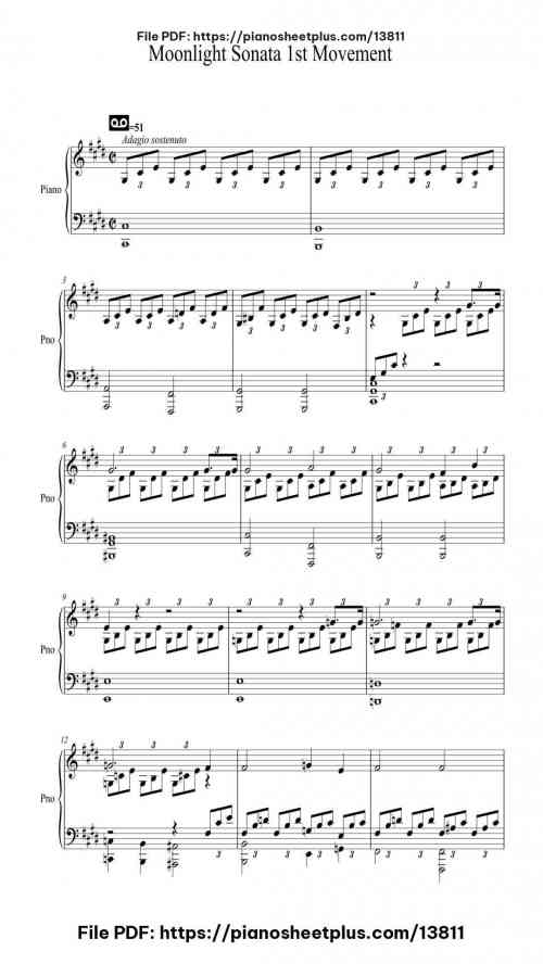 Piano Sonata No. 14 in C-Sharp Minor, Op. 27 No. 2 "Moonlight": I. Adagio sostenuto - Piano Solo Score – Free PDF 7 Piano Sonata No. 14 in C-Sharp Minor, Op. 27 No. 2 “Moonlight”: I. Adagio sostenuto – Piano Solo Score – Free PDF