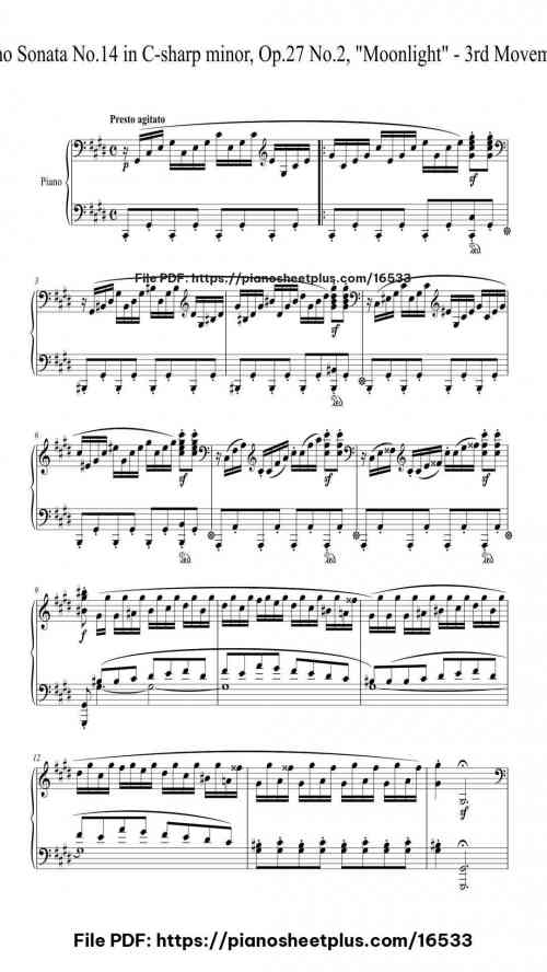 Piano Sonata No.14 in C-sharp Minor, Op.27 No.2 "Moonlight", III. Presto agitato by Ludwig van Beethoven Level Mastery 13 Piano Sonata No.14 in C-sharp Minor, Op.27 No.2 "Moonlight", III. Presto agitato piano sheet music free pdf