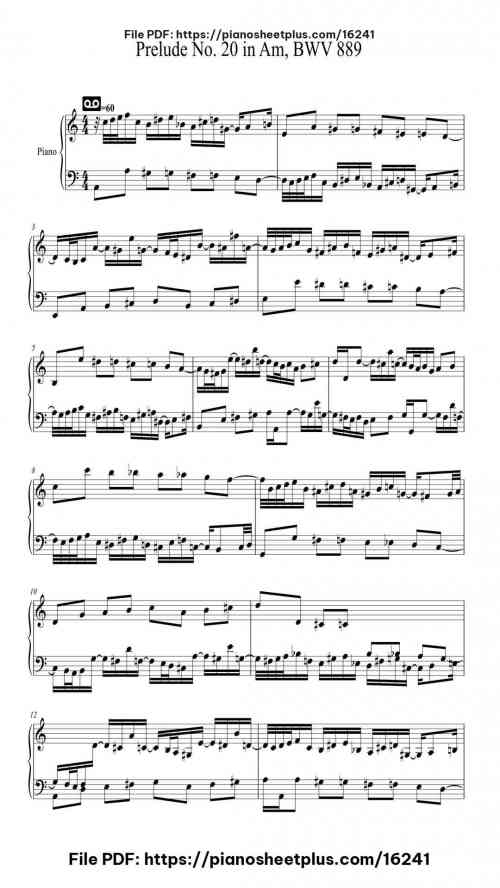 Prelude No. 20 in Am, BWV 889 by Johann Sebastian Bach Level Intermediate 11 Prelude No. 20 in Am, BWV 889 by Johann Sebastian Bach Level Intermediate