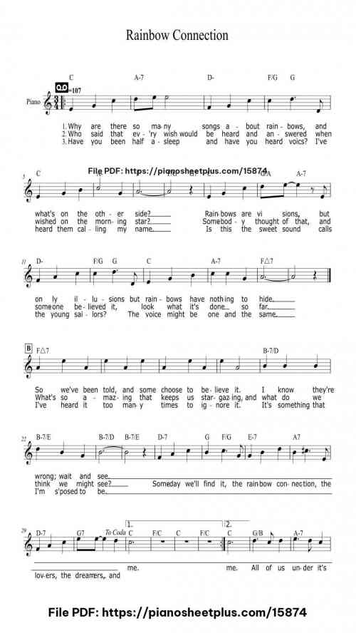 Rainbow Connection by Paul Williams Level Easy 3 Rainbow Connection piano sheet music free pdf