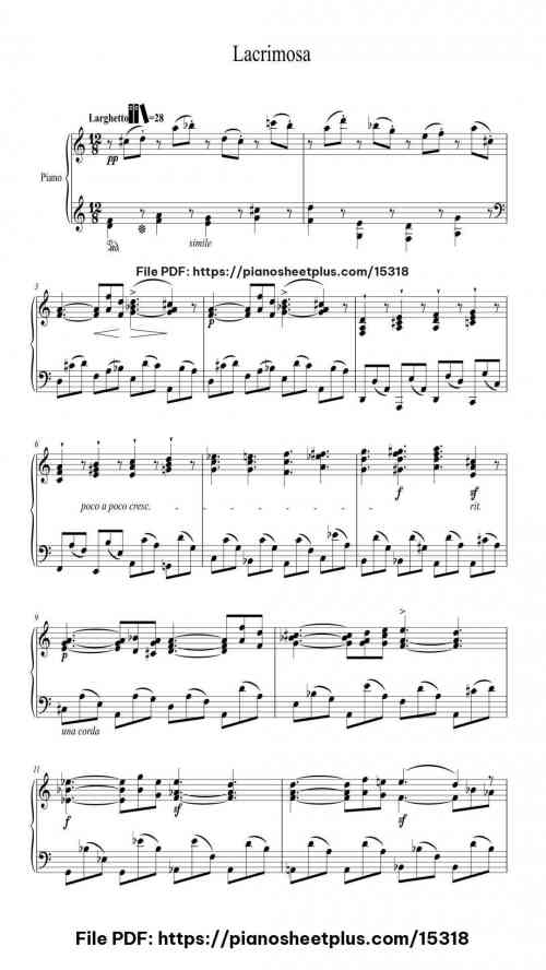 Requiem in D Minor, K. 626: VIII. Lacrimosa by Wolfgang Amadeus Mozart Level Intermediate 6 Requiem in D Minor, K. 626: VIII. Lacrimosa by Wolfgang Amadeus Mozart Level Intermediate