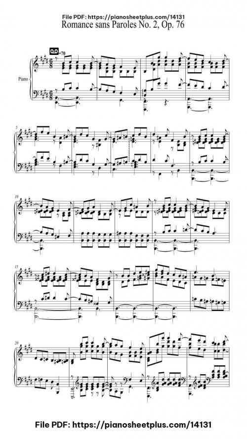 Romance sans Paroles No. 2, Op. 76 - Piano Sheet Music PDF – Printable 4 Romance sans Paroles No. 2, Op. 76 piano sheet music free pdf