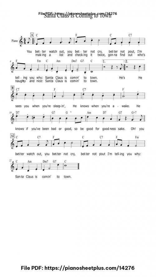 Santa Claus Is Coming to Town - Printable Piano Sheet Music (Free PDF) 2 Santa Claus Is Coming to Town piano sheet music free pdf