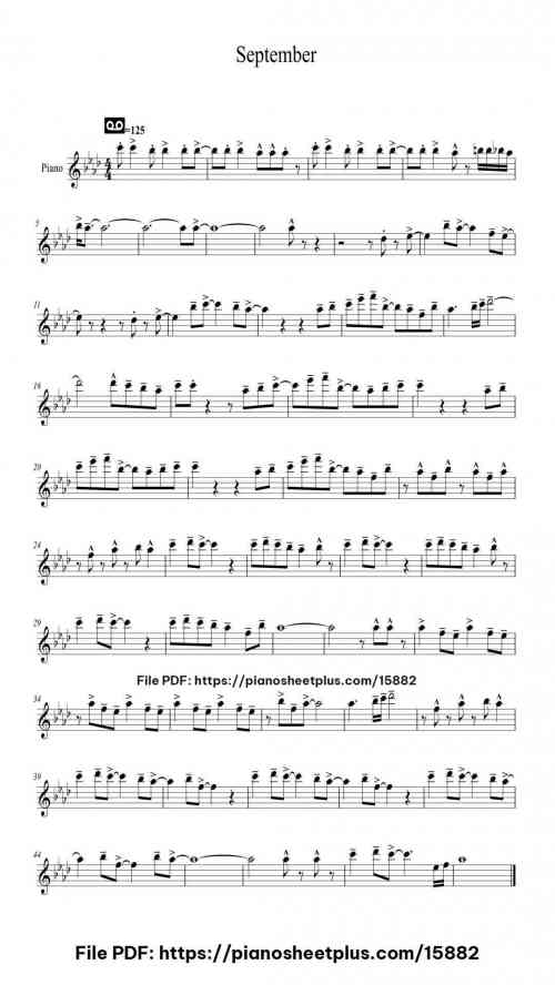 September by Earth, Wind & Fire Level Easy 2 September piano sheet music free pdf