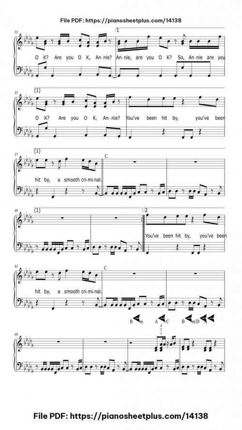 Smooth Criminal - Free Piano Score Sheet (PDF) 10 Smooth Criminal piano sheet music free pdf