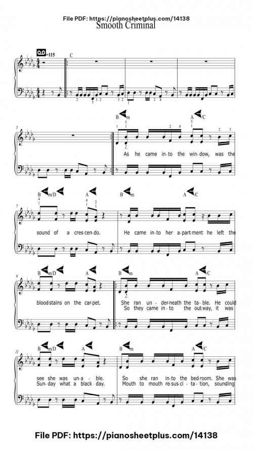 Smooth Criminal - Free Piano Score Sheet (PDF) 7 Smooth Criminal – Free Piano Score Sheet (PDF)