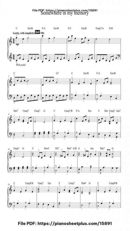 Somewhere in My Memory by John Williams Level Beginner 8 Somewhere in My Memory by John Williams Level Beginner