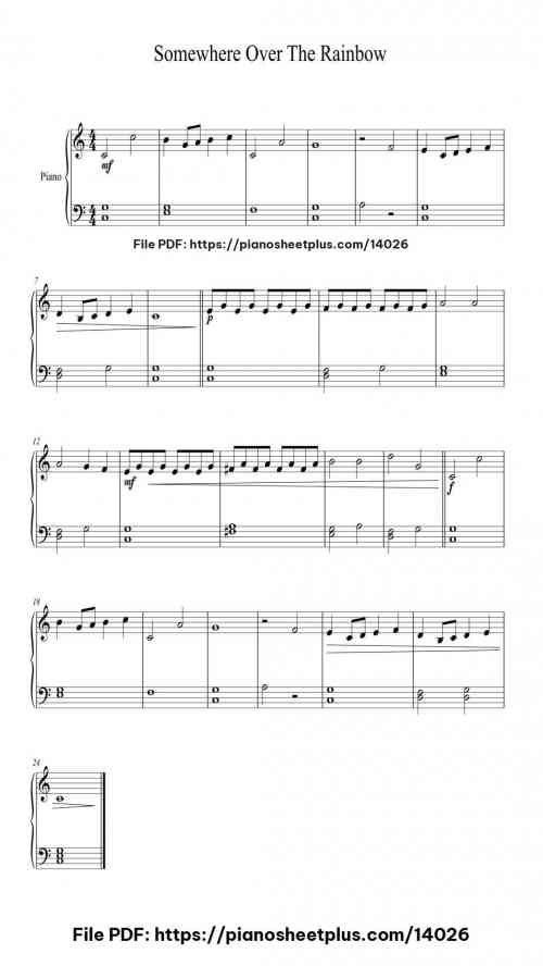 Somewhere Over The Rainbow - Piano Solo Score – Free PDF 2 Somewhere Over The Rainbow piano sheet music free pdf