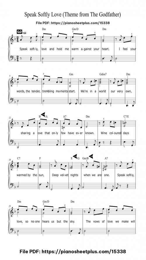 Speak Softly Love (Godfather Theme) by Andy Williams Level Beginner 3 Speak Softly Love (Godfather Theme) piano sheet music free pdf