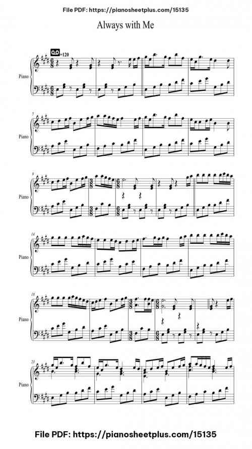 Spirited Away Ending Theme - Always with Me by Youmi Kimura Level Mid-Advanced 5 Spirited Away Ending Theme - Always with Me piano sheet music free pdf