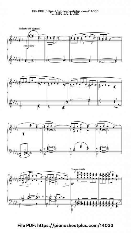 Suite Bergamasque, L. 75: III. Clair de lune - Piano Sheet Music PDF – Printable 3 Suite Bergamasque, L. 75: III. Clair de lune – Piano Sheet Music PDF – Printable