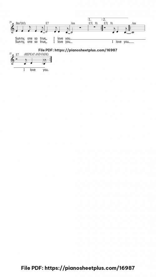 Sunny by Bobby Hebb Level Easy 4 Sunny piano sheet music free pdf