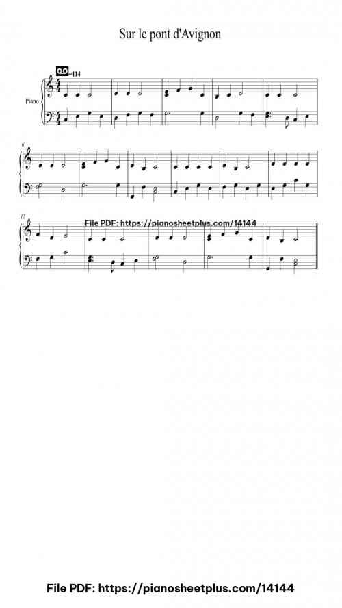 Sur le pont d'Avignon - Piano Music Sheet PDF (Free) 2 Sur le pont d'Avignon piano sheet music free pdf