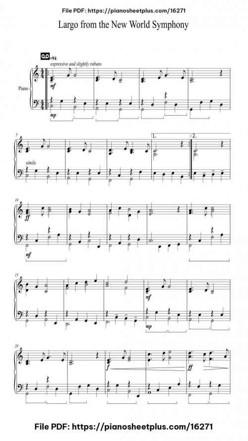 Symphony No. 9 in E Minor, "From the New World", Op. 95, B. 178: II. Largo by Antonín Dvořák Level Beginner 7 Symphony No. 9 in E Minor, “From the New World”, Op. 95, B. 178: II. Largo by Antonín Dvořák Level Beginner