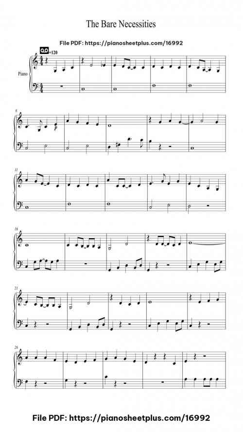 The Bare Necessities (Probiere mal mit Gemütlichkeit) by Terry Gilkyson Level Easy 3 The Bare Necessities (Probiere mal mit Gemütlichkeit) piano sheet music free pdf