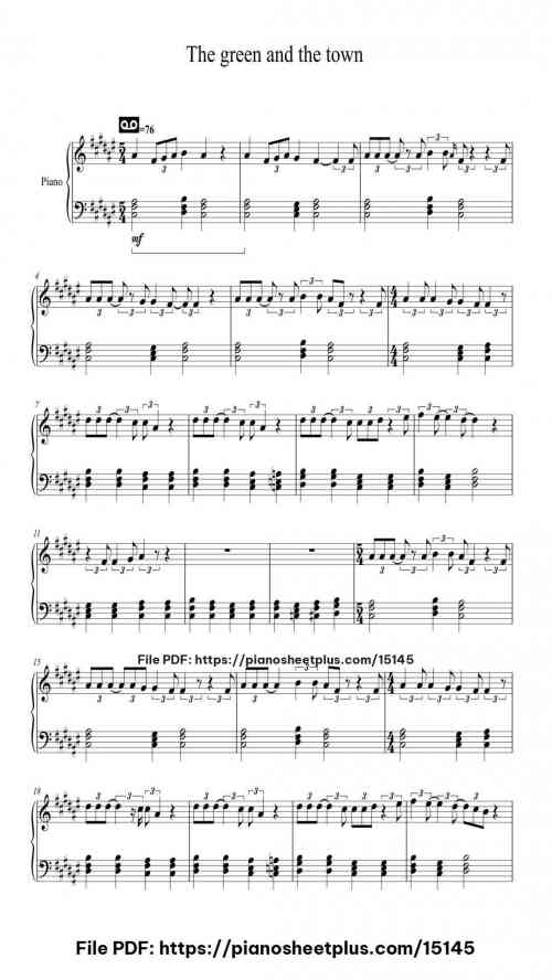 The green and the town by AJR Level Intermediate 6 The green and the town piano sheet music free pdf