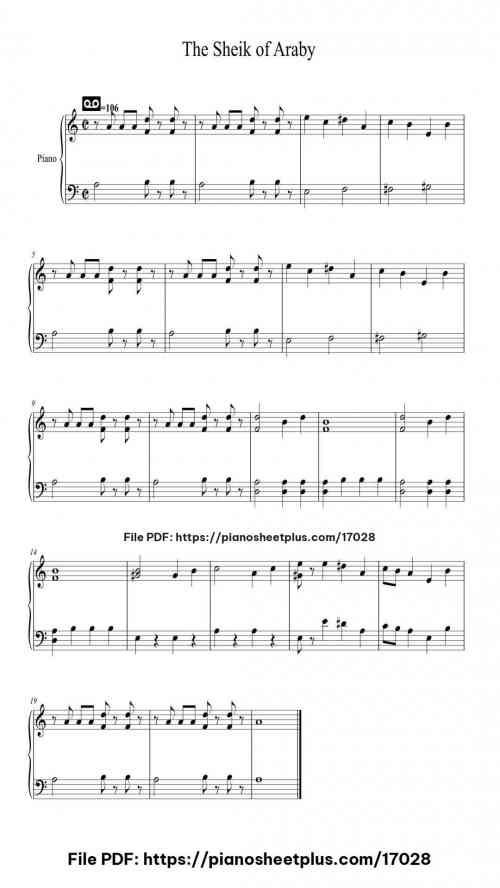 The Sheik of Araby by Ted Snyder Level Beginner 2 The Sheik of Araby piano sheet music free pdf