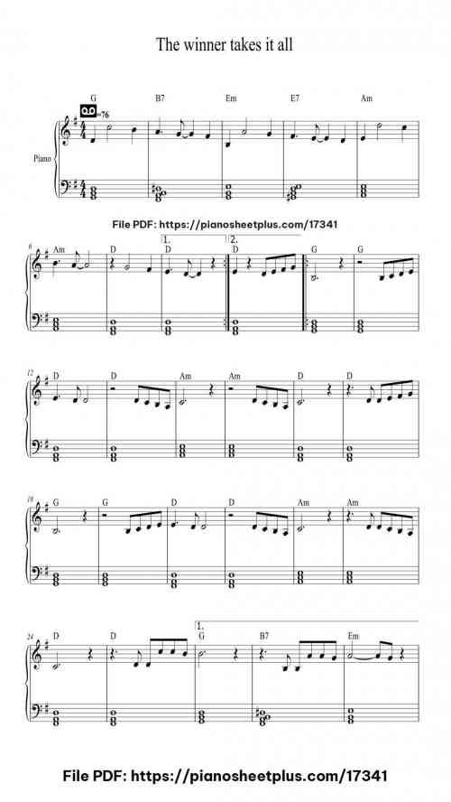 The winner takes it all by ABBA Level Beginner 3 The winner takes it all piano sheet music free pdf