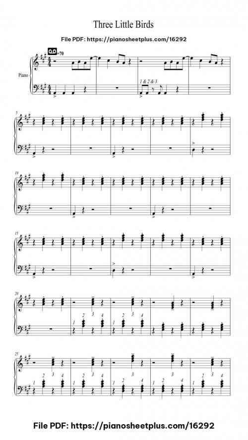 Three Little Birds by Bob Marley Level Beginner 3 Three Little Birds piano sheet music free pdf