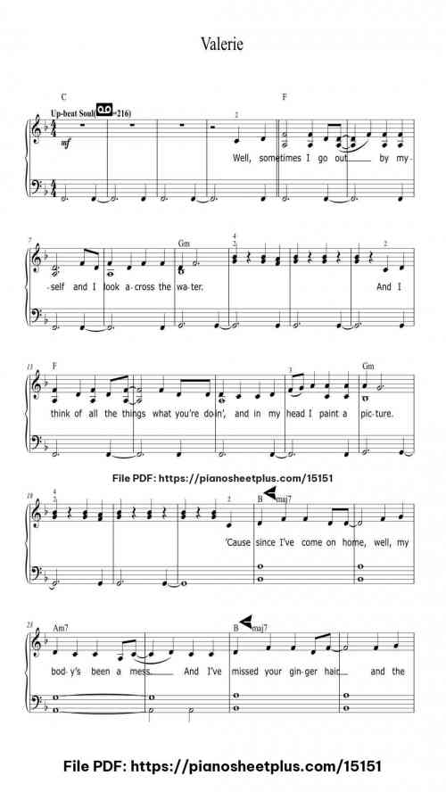 Valerie by Glee Cast Level Intermediate 6 Valerie piano sheet music free pdf