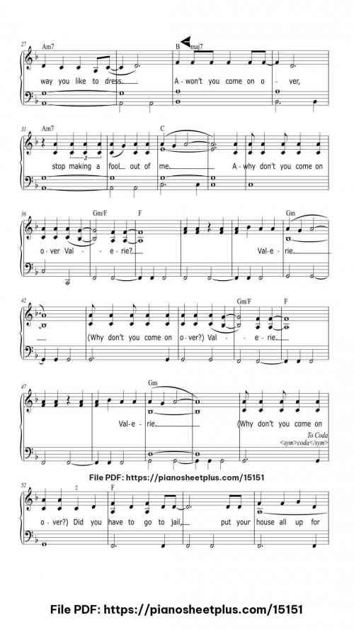 Valerie by Glee Cast Level Intermediate 7 Valerie piano sheet music free pdf