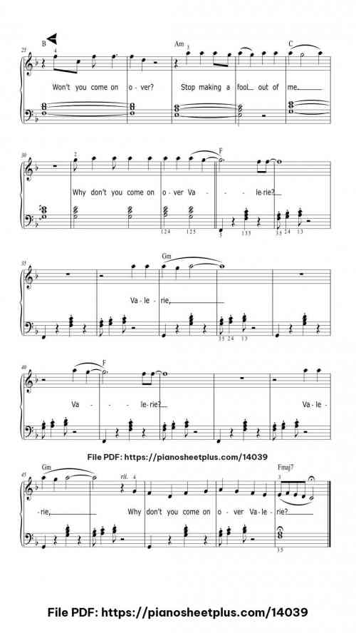 Valerie - Free Piano Sheet Music PDF 4 Valerie piano sheet music free pdf