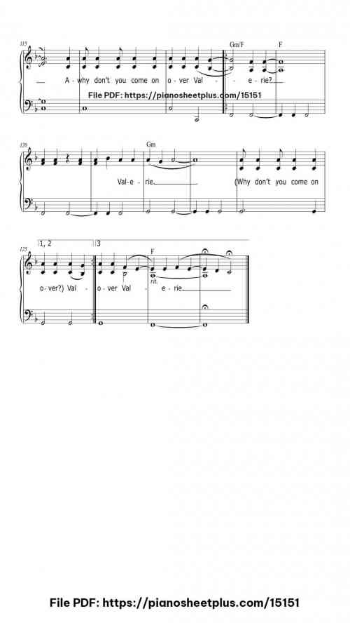 Valerie by Glee Cast Level Intermediate 10 Valerie piano sheet music free pdf