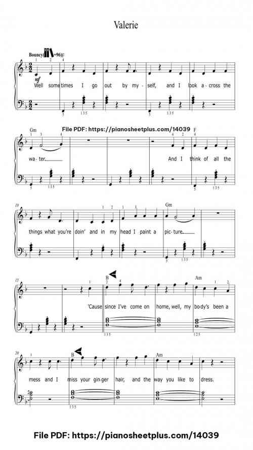 Valerie - Free Piano Sheet Music PDF 3 Valerie – Free Piano Sheet Music PDF