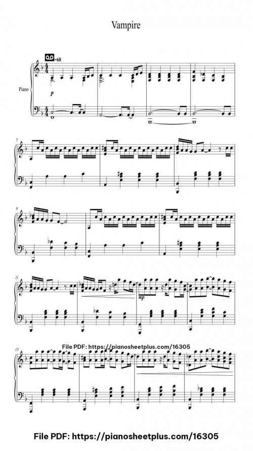 Vampire by Olivia Rodrigo Level Intermediate 6 Vampire piano sheet music free pdf
