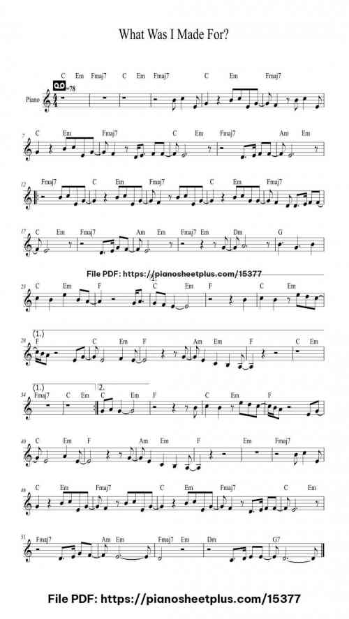 What Was I Made For? by Billie Eilish Level Easy 3 What Was I Made For? by Billie Eilish Level Easy