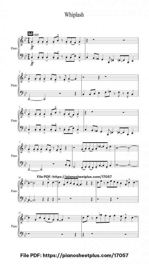 Whiplash by Hank Levy Level Intermediate 5 Whiplash piano sheet music free pdf