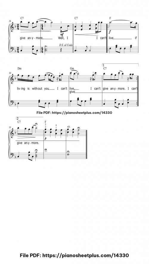 Without You - Free Piano Notation Sheet (PDF) 6 Without You piano sheet music free pdf