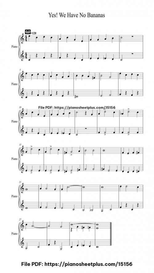 Yes! We Have No Bananas by Irving Cohn/Frank Silver Level Beginner 2 Yes! We Have No Bananas piano sheet music free pdf