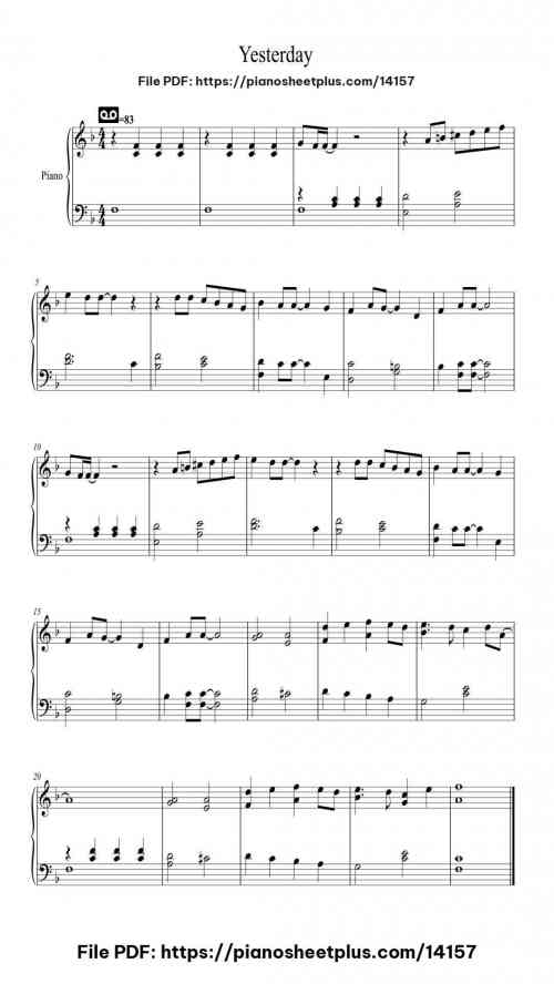 Yesterday - Free Piano Sheet Music PDF 5 Yesterday – Free Piano Sheet Music PDF