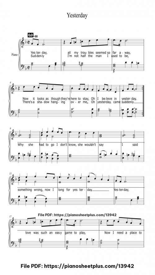 Yesterday - Printable Piano Sheet Music (Free PDF) 4 Yesterday – Printable Piano Sheet Music (Free PDF)