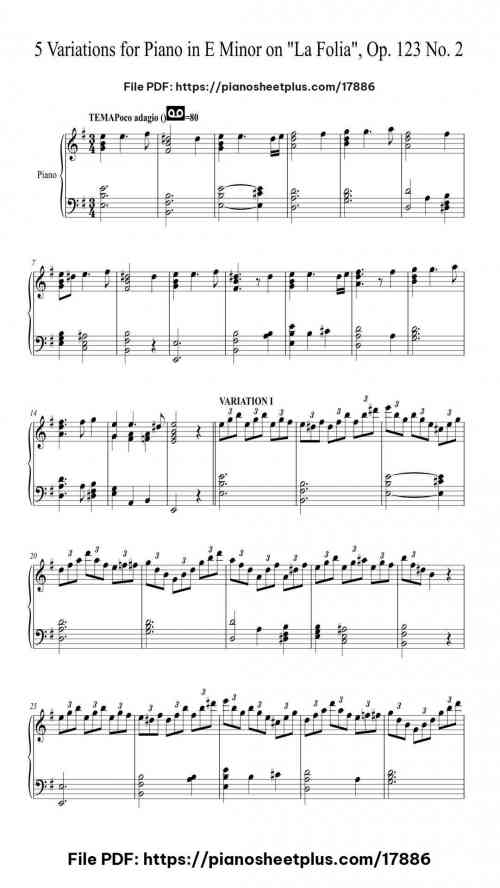 5 Variations for Piano in E Minor on "La Folia", Op. 123 No. 2 by Henry Miller Level Intermediate 5 5 Variations for Piano in E Minor on "La Folia", Op. 123 No. 2 piano sheet music free pdf
