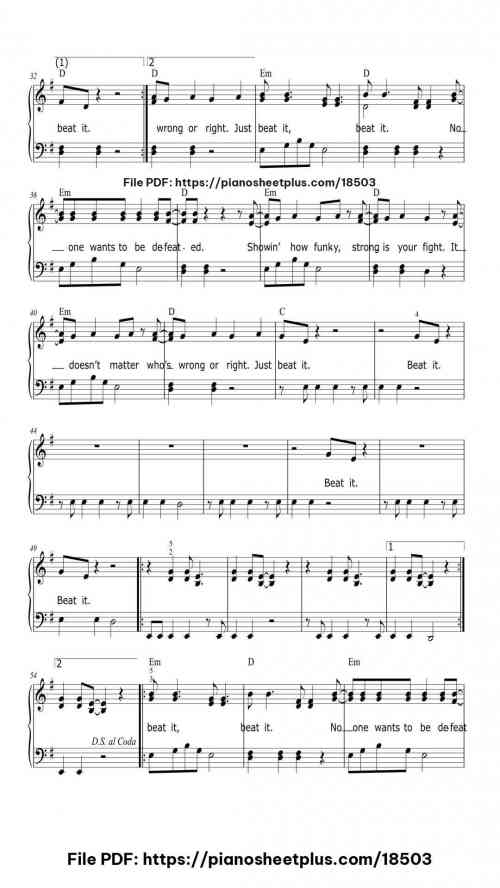 Beat It by Michael Jackson Level Beginner 7 Beat It piano sheet music free pdf